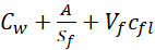 Mathematical expression C_w + A/S_f + V_f*c_f representing total system storage coefficient.