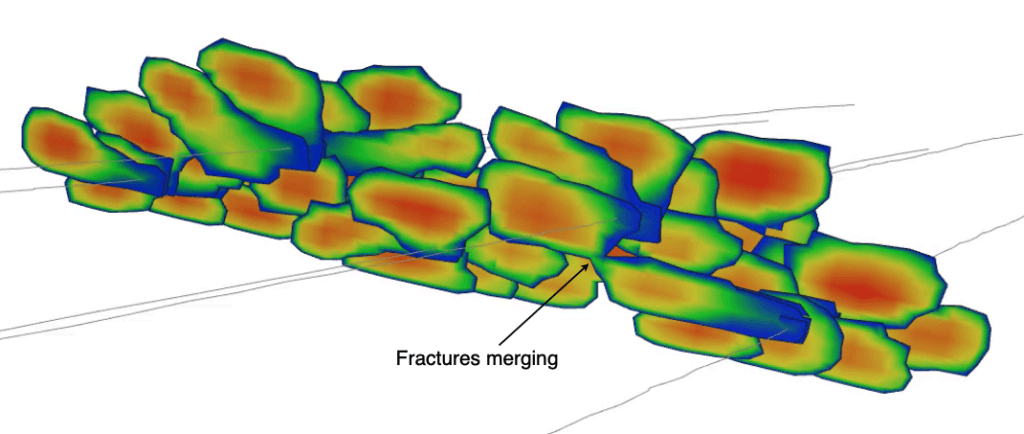 Fractures merging in ResFrac using continuous fracture front tracking algorithm with multi-layer tip elements