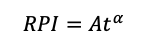 productivity decline scales according to an equation: RPI=At^(α) Where RPI is reciprocal productivity index (reservoir pressure minus BHP divided by production rate), t is time, and α is a coefficient.