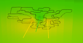 Abstract illustration with multiple outlined maps over a green-to-yellow gradient and light beams.